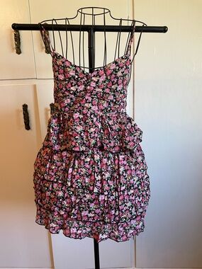 Floral Tiered Sundress - Pink on Black